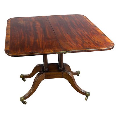 Regency Plum Pudding Mahogany and Rosewood Banded Foldover Tea Table Circa 1815