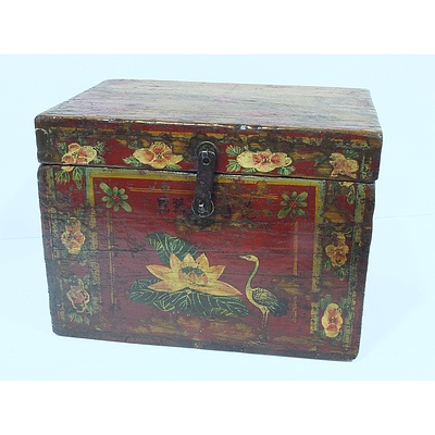 Chinese Provincial Polychrome Painted Elm Box