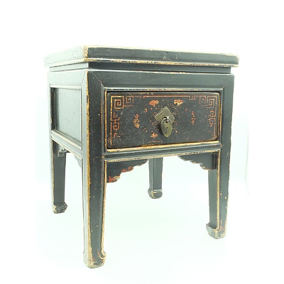 Small Chinese Black Lacquered Elm Square Kang Table
