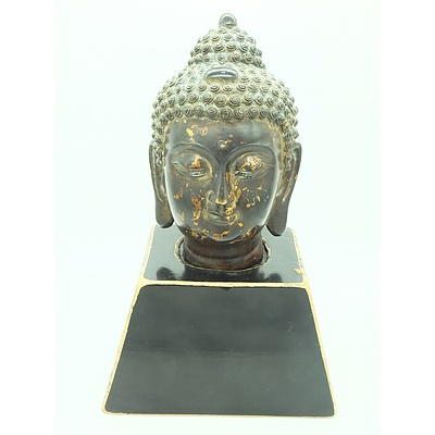Reproduction Cast Metal Majapahit Buddha Head with Stand