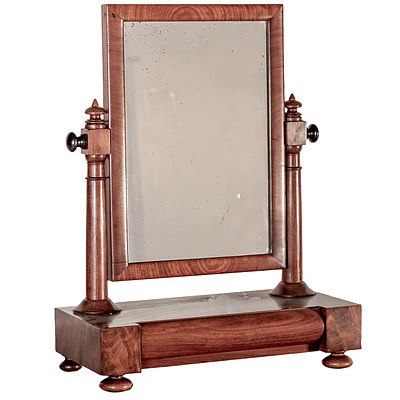 Victorian Mahogany Toilet Mirror with Ebonised Knobs and Single Drawer 19th Century