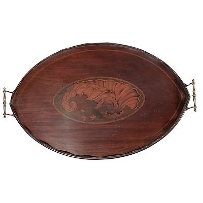 George III Ebony and Boxwood Strung Mahogany Butler's Tray with Inlaid Large Shell Motif Circa 1800