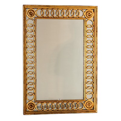 Classical Style Carved and Pierced Giltwood Framed Mirror with Chain Border 20th Century