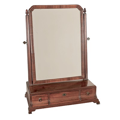 George III Mahogany Toilet Mirror with Bevelled Glass and Three Drawers on Ogee Bracket Feet Early 19th Century