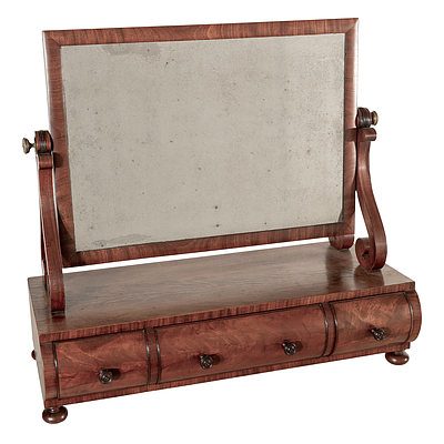 Georgian Mahogany Toilet Mirror with Three Cylinder Fronted Drawers Early 19th Century