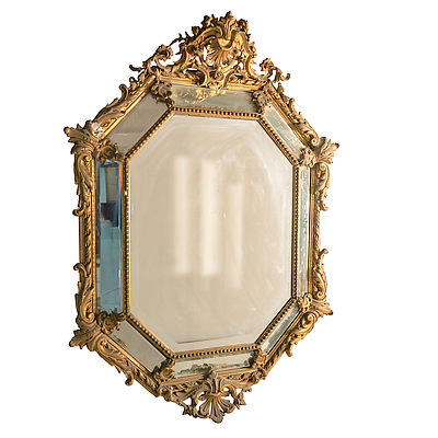 Impressive 19th Century Carved Giltwood Salon Mirror with Bevelled Glass Plates
