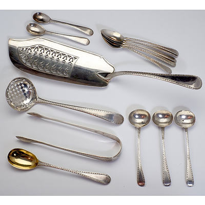 Compiled Set of Sterling Silver Bright Cut Old English Pattern Flatware in Oak Canteen 4969g