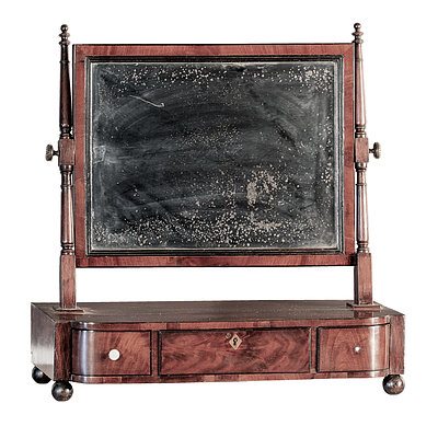 George III Ebony Strung Mahogany Bowfront Toilet Mirror With Three Drawers Early 19th Century