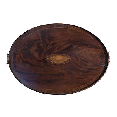 George III Crossbanded and Boxwood Strung Mahogany Butler's Tray with Inlaid Shell Motif Circa 1800