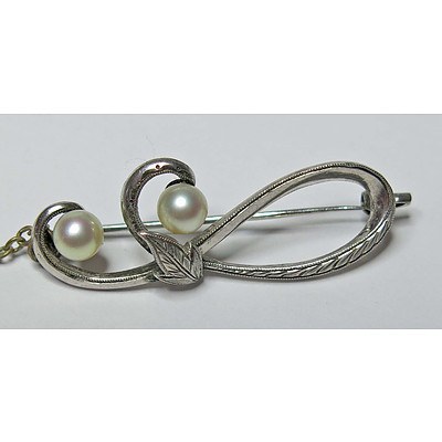 Vintage Mikimoto Silver Pearl Brooch