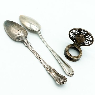 Georgian Edward Thomason Sterling Silver Teaspoon and Another 800 Silver Teaspoon