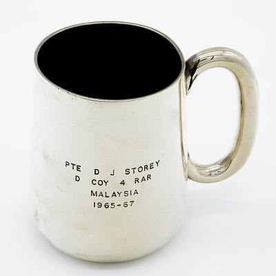 Silver Plate Mug With Inscription To Pte D J Storey