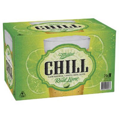 Lot of 24 Miller Chill Premium Bottle with Lime 330mL = RRP=$50.00