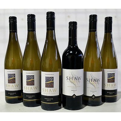 Lot of 6 Shaw Riesling 2017 and Merlot 2015 Vineyard Estate Winemakers Selection = RRP=$120.00