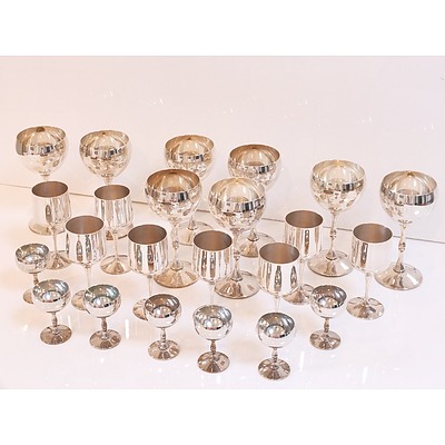 Large Group of Silver Plate Drinking Glasses, Including Valero and Strachan 