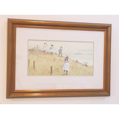 Gerrard Lants (1927-98) Children by the Seaside Watercolour