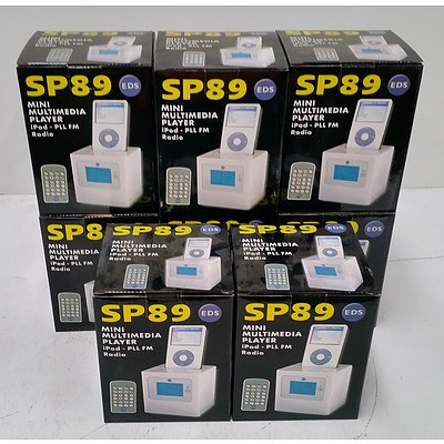 EDS SP89 Mini Multimedia Player With iPod Dock & FM PLL Radio - Lot of Eight - RRP over $600 - Brand New