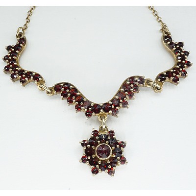 Silver Gilt Garnet Necklace with Star Shaped Garnet Set Drop