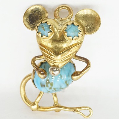 Italian 18ct Yellow Gold and Glass Mouse Pendant