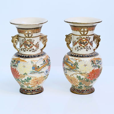 Pair of Satsuma Marriage Enamel Vases Early 20th Century