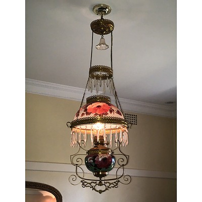 Antique American Pittsburgh Lamp Co Hanging Oil Lamp Circa 1900