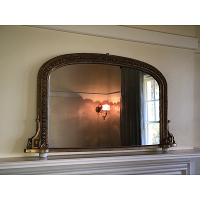 Late Victorian Moulded Gesso Mantel Mirror with Porcelain Feet Circa 1880