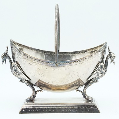 Repousse and Engraved Silver Plated Bon Bon Basket with Phoenix Supports