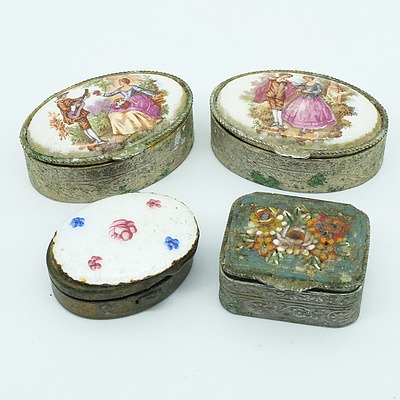 Four Pressed Metal and Enamel Pill Boxes