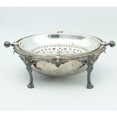 Engraved Silver Plate Rotating Breakfast Dish with Shell and Lions Paw