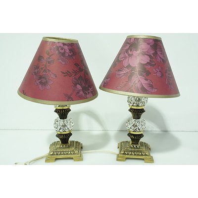 Small Decorative Pair of Gilt Metal Table Lamps