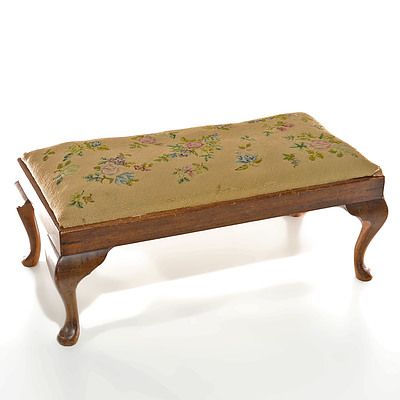 Vintage Tapestry Upholstered Ottoman with Cabriole Legs