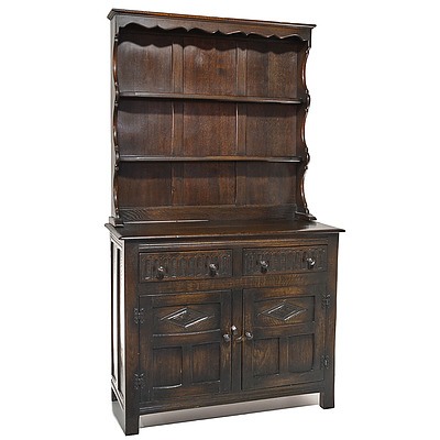Vintage Tudor Style Oak Dresser Mid 20th Century