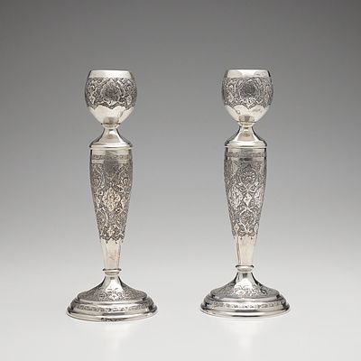 Pair of Persian Silver Candlesticks