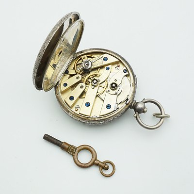 Engraved Sterling Silver Open Faced Hunters Pocket Watch