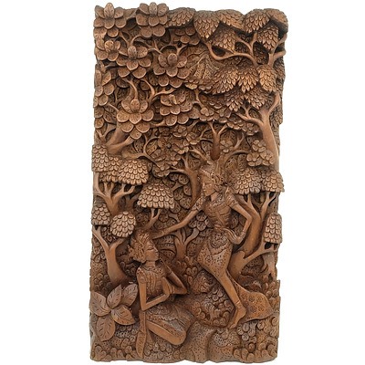 Carved and Pierced Balinese Wood Panel