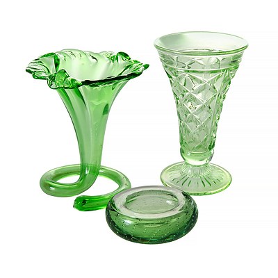5 Early Green Glass Items.