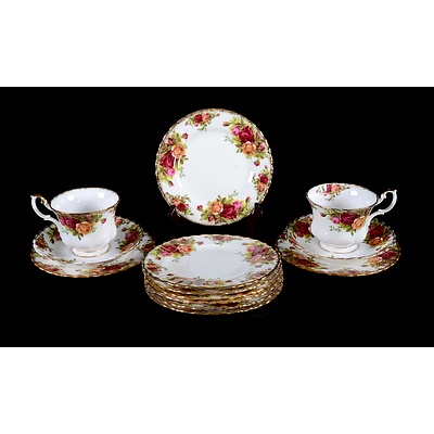 (2) Royal Albert ""Old Country Roses"" Teacup Trios; with 9 additional side plates