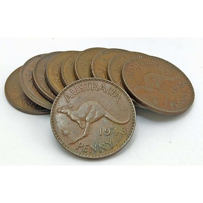 Australian George VI Pennies 1948 (x10)