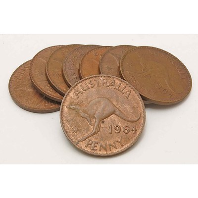 Australian Queen Elizabeth II Pennies 1964 (x8)