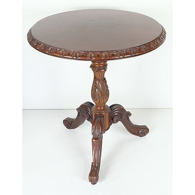 Antique Style Mahogany Occasional Table with Decorative Carved Stem