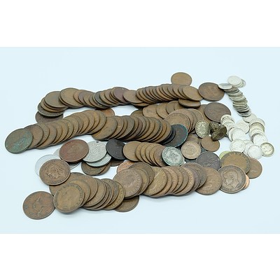 Large Group of Australian and Foreign Coins Including Half Pennies, Pennies and More