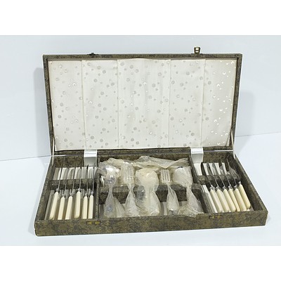 Imperial Sheffield Stainless Steel and Faux Ivory Cutlery Setting for Six
