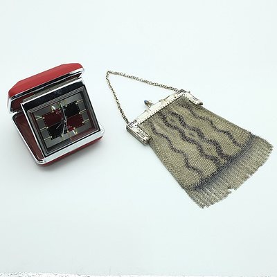 Vintage Chainmail Purse and Citizen 2 Jewel Traveling Alarm Clock
