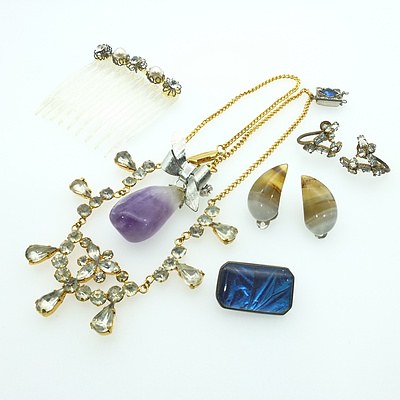 Group of Jewellery, Including a Quartz Pendant, Agate Earrings and More
