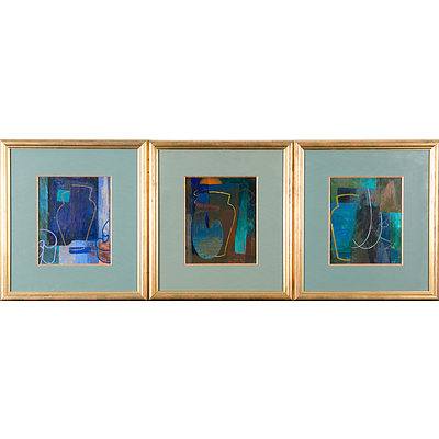 Set of Three Artist Unknown Abstract Compositions Mixed Media on Board