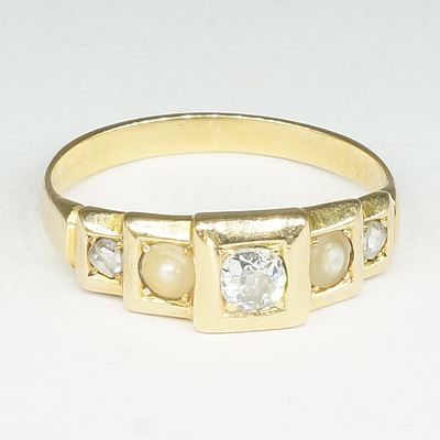 Antique 18ct Yellow Gold Diamond and Pearl Ring