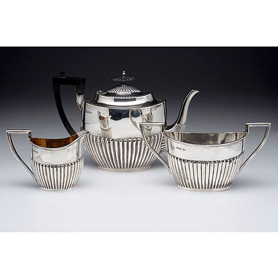 Sterling Silver Three Piece Tea Service Walker and Hall Sheffield 1903, 1196g