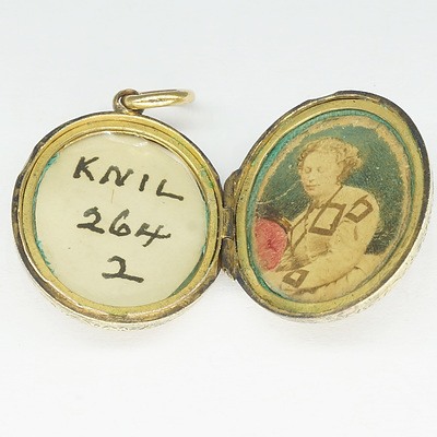 15ct Yellow Gold Engraved Locket with Painted Portrait Inside