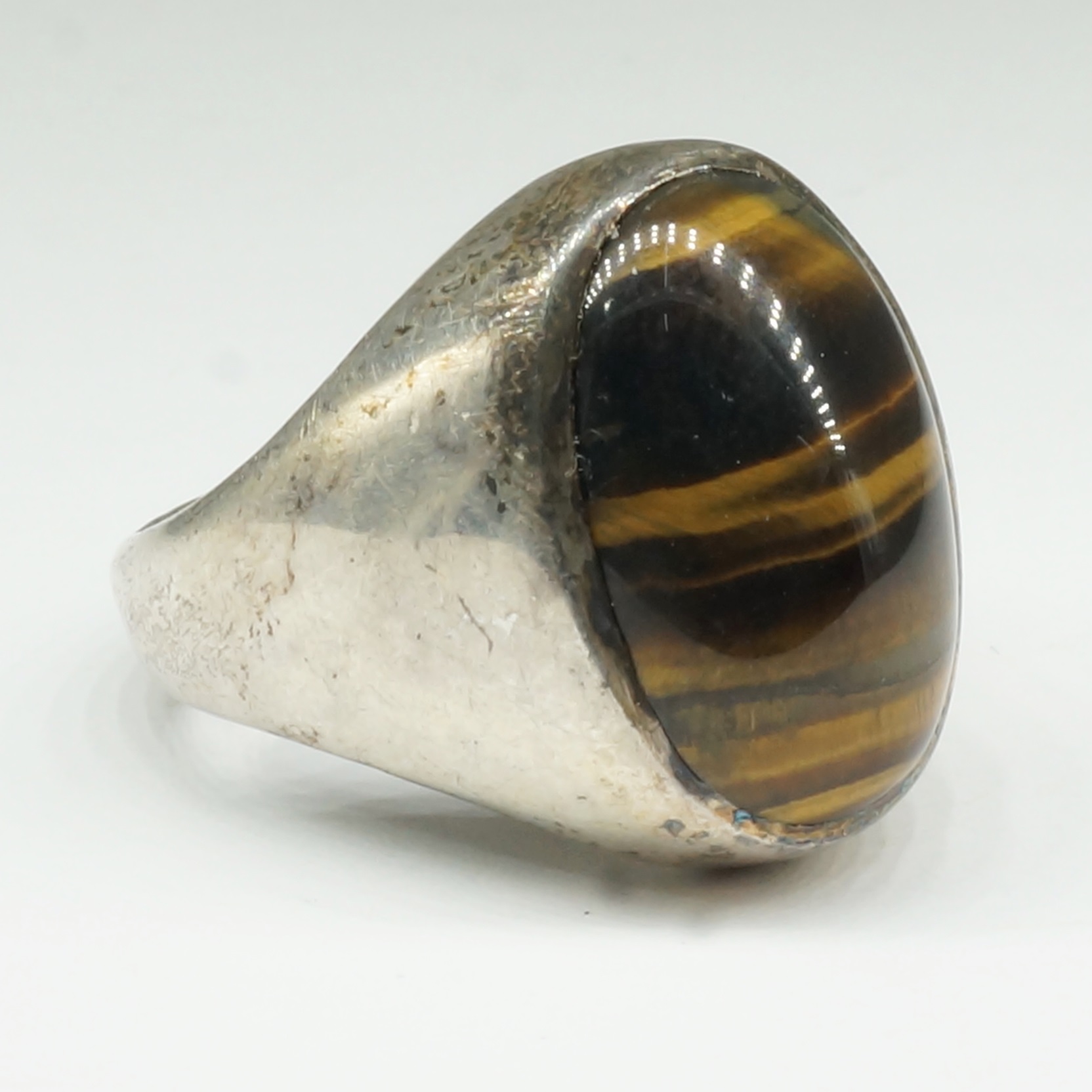 'Silver and Tiger Eye Gents Ring '