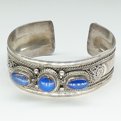 Silver with Glass Beads Cuff Bracelet